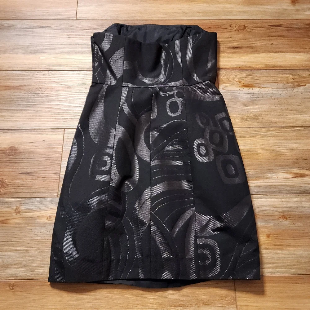 Y2K TIBI Dress Womens 2 Black Jacquard Strapless